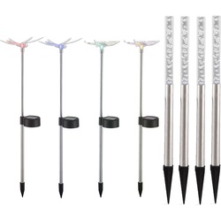 8er Set RGB LED Solar Steck Beleuchtung Garten Weg Schmetterling Lampen Libellen Stäbe Leuchten IP44