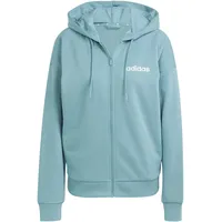 Adidas Essentials Linear Full Zip French Terry Hoodie, Powder Teal/White, XS