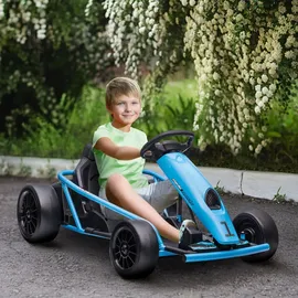 Homcom Kinder Elektro Gokart Drift Kart mit Langsamem Start, Musik, Hupe und Sicherheitsgurt, Kinderfahrzeug für 8-12 Jahre Kinder, Blau