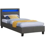 CARO-Möbel Polsterbett Mandalay 90 x 200 cm grau - mit LED Beleuchtung Einzelbett Kunstlederbett mit Lattenrahmen