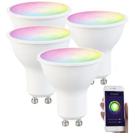 Luminea Home Control 4er-Set WLAN-LED-Spots, GU10, RGB-CCT 4,5 Watt, 326 lm, 45°, App