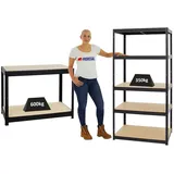 Proregal Mega Deal 1x Schwerlastregal Slim Elephant M HxBxT 180 x 90 x 60 cm & 1x Höhenverstellbare Werkbank Slim Dino HxBxT 90 x 120 x 60 cm Schwarz