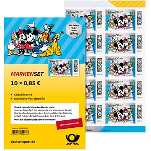 Deutsche Post 0,85 € Briefmarken "100 Jahre Disney" selbstklebend 10 St.