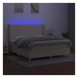 vidaXL Boxspringbett mit Matratze & LED Creme 160x200 cm Stoff