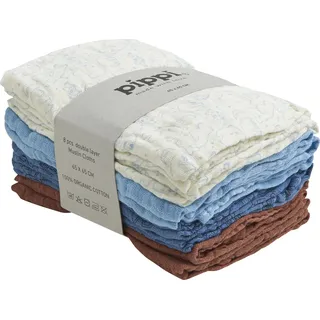 Pippi Babywear Kinder Windel Organic Cloth Muslin (8er Pack) Air Blue-65x65 cm