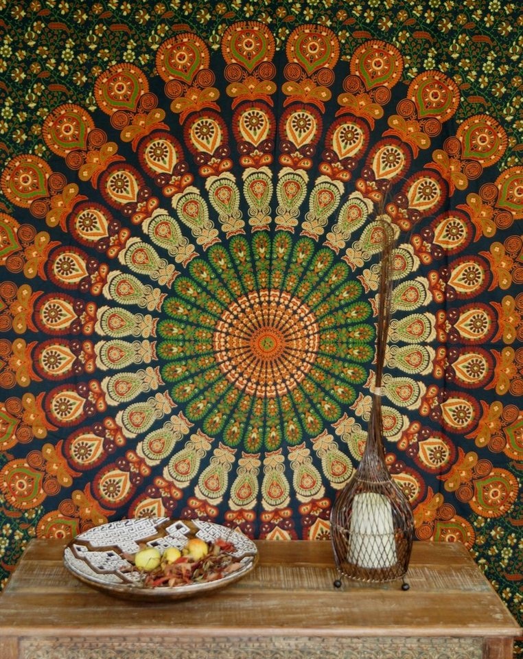 Tagesdecke Boho-Style Wandbehang, indische Tagesdecke.., Guru-Shop grün