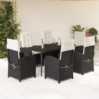 VidaXL 7-tlg. Garten-Essgruppe mit Kissen Schwarz Poly Rattan