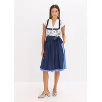 bonprix Dirndl mit bestickter Schürze (2-tlg.Set), blau, Gr.38, Modern und feminin: Dirndl mit Borte und Schürze aus glänzendem Satin, mit seinem Allover-Druck macht es jedes Teil zu einem Unikat