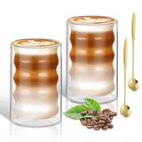 LISDATKE Latte Macchiato Gläser Doppelwandig 400ml 2er Set mit 2 Löffeln Kaffeegläser Doppelwandig aus Borosilikatglas Cappuccino Gläser Thermogläser