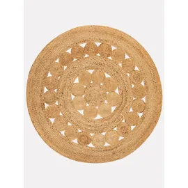 Steffensmeier Jute Teppich Goa | Rund | Wohnzimmer, Flur, Eingangsbereich, Naturfaser, handgeflochten, Flower, Größe: Ø 150 cm