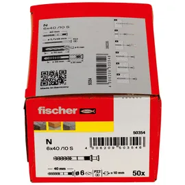 Fischer Nageldübel N 6 x 40/10 S 50 Stück