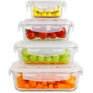 Ecosa Frischhaltedosenset 4-teilig Glas | Frischhaltedosen | Vorratsdosen | Aufbewahrungsboxen | Glasbehälter | BPA-frei | Mikrowellen-,Spülmaschinen-,Backofen geeignet