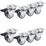 BlingBin Lenkrolle 4x Möbelrollen Schwerlastrollen Strandkorbrollen Mit Bremse, (8 Stück, 8-St), Lenkbar + Mit Feststeller / Bremse grau