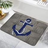 Zomer Badematte rutschfest 40x60cm Badezimmerteppich Mikrofaser Badteppich schnelltrocknende Badematten, für Badewanne Dusche Home Badezimmer, mit Schiffsanker aus Holz