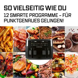 GOURMETmaxx Doppelkammer Heißluftfritteuse 2 x 4,5 l schwarz