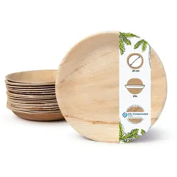 BIOZOYG 25 Stück Einwegteller Ø 25cm Palmblatt-Teller, rund, biologisch abbaubar, umweltfreundlich, kompostierbar, wiederverwertbar, Wegwerfteller