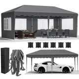Pavillon 3x6 Faltpavillon mit 4 Seitenteilen 6 PCS Sandsack, Wasserdicht Partyzelt 420D Oxford Verdicken, Anti-UV 50+ Gartenpavillon, inkl. Tragetasche, Pavillons für Garten Party Hochzeit, Grau