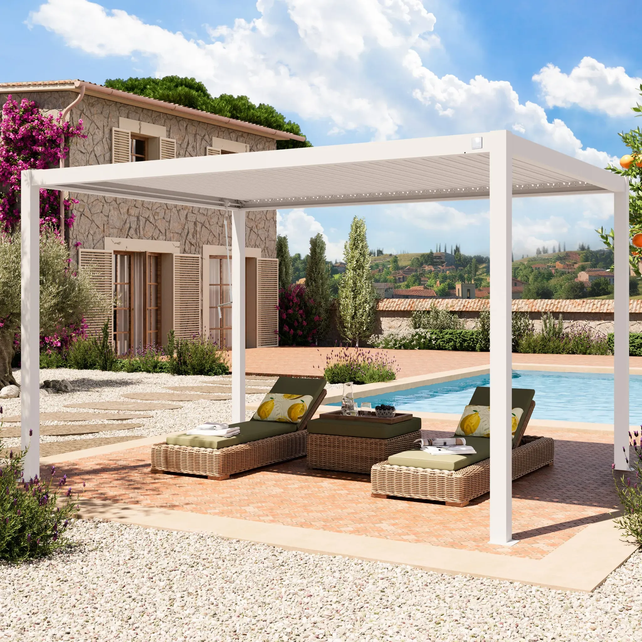 PRIMEYARD  3x4m Pergola blanc, lames blanc orientables - (400108)
