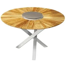 Zebra Technologies Zebra Oryx Gartentisch Ø120cm Edelstahl/Teak Natur|Hellgrau