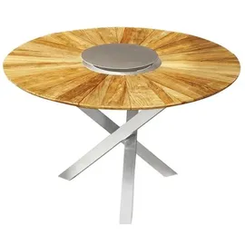Zebra Technologies Zebra Oryx Gartentisch Ø120cm Edelstahl/Teak Natur|Hellgrau
