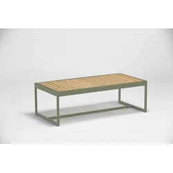 Nest flacher Outdoor Beistelltisch aus Teak Oberfläche Grün