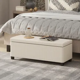 Homcom Sitzbank mit Stauraum Polsterbank mit Cord-Optik, Sitztruhe mit Stahlbeine, Truhenbank für Wohnzimmer, Schlafzimmer, Flur 112 x 42 x 40 cm, Beige