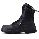 SAFEYEAR Militär & Arbeitsstiefel für Herren & Damen, wasserdichtes Echtleder, Stahlkappe & Stahlsohle, rutschfeste SRC-Sohle, breite Passform 4E, seitlicher Reißverschluss, S3 ESD, EU 43 - 43 EU Weit