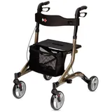 Bischoff & Bischoff Capero Rollator, faltbar – Leichtgewicht-Rollator für drinnen und draußen, Gehwagen mit Rücken-Gurt, Stockhalter und abnehmbarer Netz-Tasche, Platin