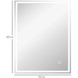 Homcom Badspiegel mit Beleuchtung 90x70 cm LED Spiegel Wandspiegel mit Memory-Funktion 3 Lichtfarben Beschlagfrei Lichtspiegel - Silber