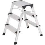 TOOLCRAFT TO-10104642 Aluminiumlegierung Stufen-Doppelleiter klappbar, Montage ohne Werkzeug Silber EN 14183 2.87 kg