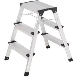 TOOLCRAFT TO-10104642 Aluminiumlegierung Stufen-Doppelleiter klappbar, Montage ohne Werkzeug Silber EN 14183 2.87 kg