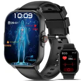 YYKY Smartwatch Damen Herren,2.01”EKG+HRV Annehmen/Anruf tätigen 2025 Smartwatch mit Wetter Herzfrequenz Emotionaler Stress SPO2 Blutdruck Schlafmonitor Fitnessuhr Sportuhr Android iOS Schwarz