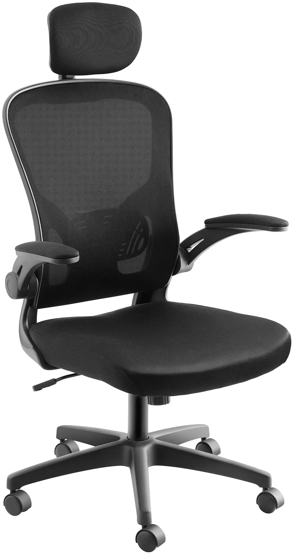 tectake Bürostuhl Arges ergonomische Form mit verstellbarer Lordosenstütze und verstellbarer Kopfstütze 360° drehbar