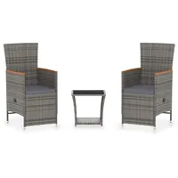 vidaXL Polyrattan Lounge Set 3-tlg. grau inkl. Kissen