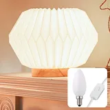 Lampe Leuchte Papier Holzfuß massiv modernes Design Schirm faltbar Tischlampe