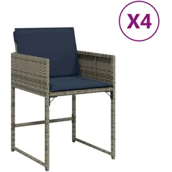 vidaXL Gartenstühle mit Kissen 4 Stk. Grau Poly Rattan, Gartensessel, Sessel, Terrassenstuhl, Garten Sessel, Outdoor Sessel, Terrassensessel