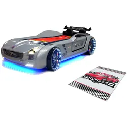 Autobett Kinderbett "Rio Roadster" LED Sound Sportsitze Lattenrost Spoiler 90x190 cm