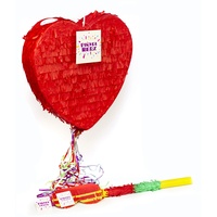 Trendario Herz Pinata Set, Pinjatta + Stab + Augenmaske, Ideal zum Befüllen mit Süßigkeiten und Geschenken - Piñata für Kindergeburtstag Spiel, Geschenkidee, Party, Hochzeit