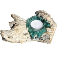 WOGEKA - Weißer Glas Teelichthalter auf Wurzel-Holz - White Line Collection - Maritime Mediterrane Deko als Geschenk zu Weihnachten Geburtstag Teelicht 1w