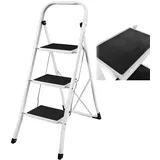 Robuste Stahlleiter 3 Stufen Trittleiter Faltbare Tragbare Trittleiter Extra Breit mit rutschfester Gummimatte Ideal für Haus/Küche/Garage 150kg Tragkraft