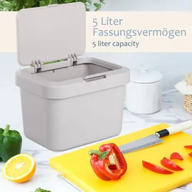 Onvaya ONVAYA® Komposteimer für die Küche ǀ Hellgrau ǀ geruchsdicht ǀ spülmaschinengeeignet ǀ für Arbeitsplatte und Küchentisch ǀ 5 Liter Fassu... ǀ Hellgrau