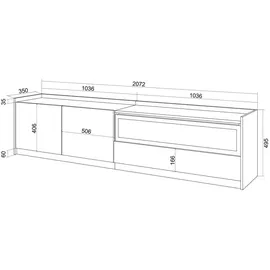 SKRAUT HOME Lowboard 207x50x37 cm Schwarz Eiche Holzwerkstoff