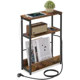 VASAGLE Beistelltisch mit 3 Ablagen, schmal, vintagebraun-tintenschwarz