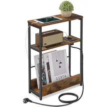 VASAGLE Beistelltisch mit 3 Ablagen, schmal, vintagebraun-tintenschwarz
