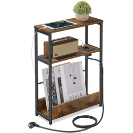 VASAGLE Beistelltisch mit 3 Ablagen, schmal, vintagebraun-tintenschwarz