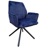 einrichtungsdesign24 Esszimmerstuhl Drehbarer Esszimmer Polsterstuhl City Monolith Armlehnenstuhl, Stahlgestell schwarz lackiert, hochwertige Verarbeitung blau