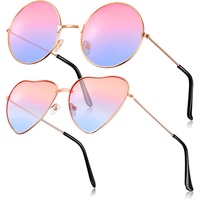 Fiada 2 Paar Hippie Sonnenbrillen Retro Damen Hippie Brillen Hippie Kostüm Sonnenbrille für Herren Damen Party Festival (Rosa Blau)