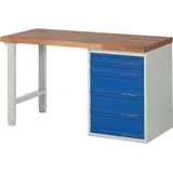NW NORDWEST Werkbank Ser.BK 650 B1500xT700xH840mm Buche massiv grau/blau 5 Schubl.TECWERK