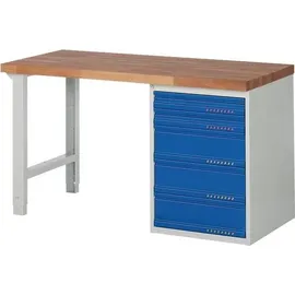 NW NORDWEST Werkbank Ser.BK 650 B1500xT700xH840mm Buche massiv grau/blau 5 Schubl.TECWERK