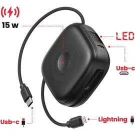 Swissten Swissten, Externer Akku MagSafe 15W 10000mAh mit USB-C- und Lightning-Kabeln, Schwarz - Schwarz